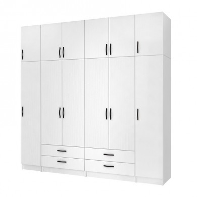 Ricardo Megapap six doors melamine wardrobe with cabinet  in white color 240x51,8x240cm.