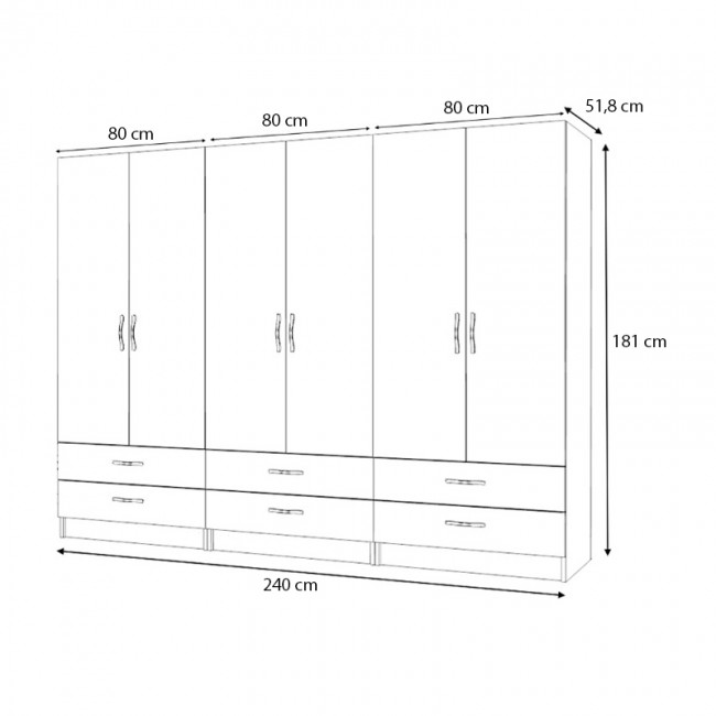 Ντουλάπα ρούχων Ricardo Megapap εξάφυλλη με συρτάρια χρώμα ανθρακί 240x51,8x181εκ. Ντουλάπα ρούχων Ricardo Megapap εξάφυλλη με συρτάρια χρώμα ανθρακί 240x51,8x181εκ.