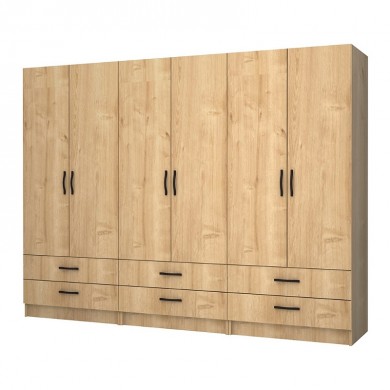 Ricardo Megapap six doors melamine wardrobe in oak color 240x51,8x181cm.