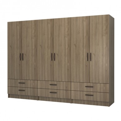 Ricardo Megapap six doors melamine wardrobe in walnut color 240x51,8x181cm.