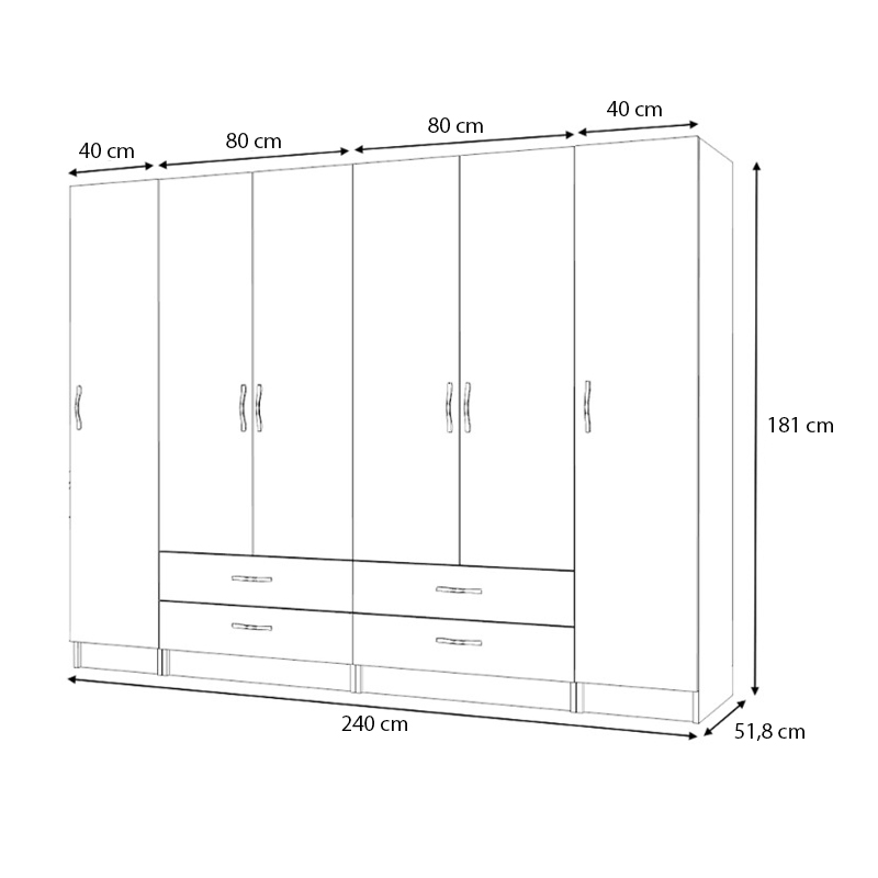 Ricardo Megapap six doors melamine wardrobe in walnut color 240x51,8x181cm.