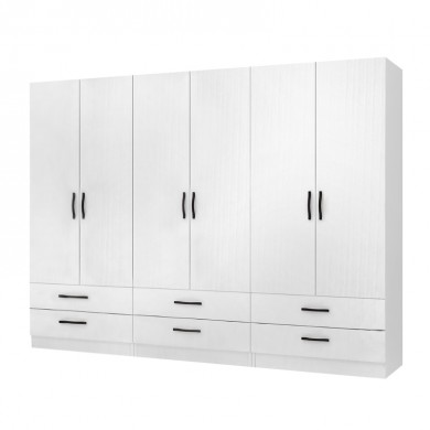Ricardo Megapap six doors melamine wardrobe in white color 240x51,8x181cm.