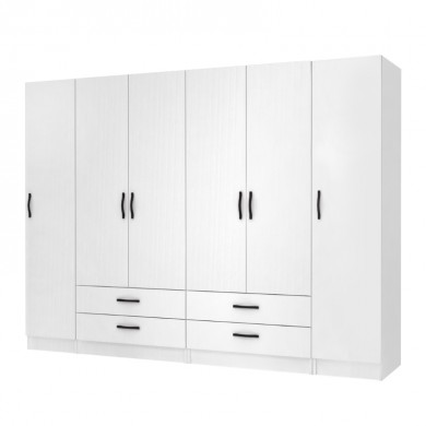 Ricardo Megapap six doors melamine wardrobe in white color 240x51,8x181cm.