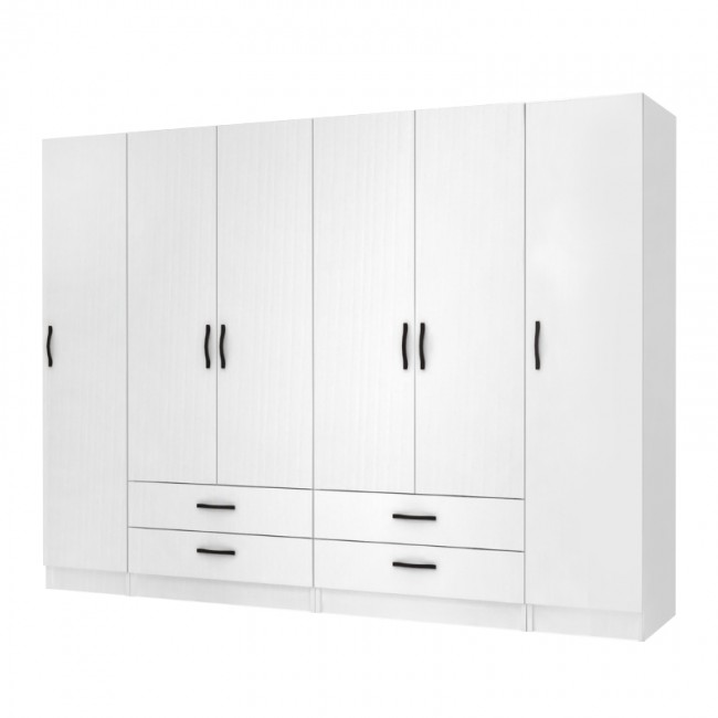 Ντουλάπα ρούχων Ricardo Megapap εξάφυλλη με συρτάρια χρώμα λευκό 240x51,8x181εκ. Ντουλάπα ρούχων Ricardo Megapap εξάφυλλη με συρτάρια χρώμα λευκό 240x51,8x181εκ.