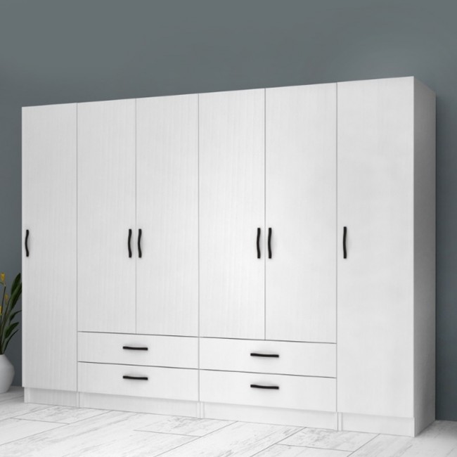 Ντουλάπα ρούχων Ricardo Megapap εξάφυλλη με συρτάρια χρώμα λευκό 240x51,8x181εκ. Ντουλάπα ρούχων Ricardo Megapap εξάφυλλη με συρτάρια χρώμα λευκό 240x51,8x181εκ.