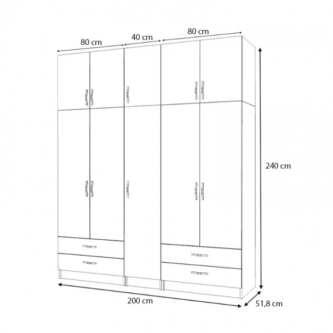 Ντουλάπα ρούχων Ricardo Megapap πεντάφυλλη με πατάρι και συρτάρια χρώμα καρυδί 200x51,8x240εκ. Ντουλάπα ρούχων Ricardo Megapap πεντάφυλλη με πατάρι και συρτάρια χρώμα καρυδί 200x51,8x240εκ.