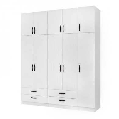 Ricardo Megapap five doors melamine wardrobe with cabinet in white color 200x51,8x240cm.