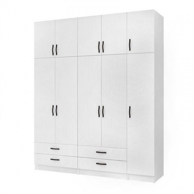 Ντουλάπα ρούχων Ricardo Megapap πεντάφυλλη με πατάρι και συρτάρια χρώμα λευκό 200x51,8x240εκ. Ντουλάπα ρούχων Ricardo Megapap πεντάφυλλη με πατάρι και συρτάρια χρώμα λευκό 200x51,8x240εκ.