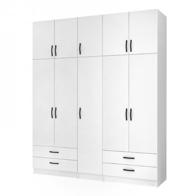 Ricardo Megapap five doors melamine wardrobe with cabinet in white color 200x51,8x240cm.