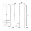 Ricardo Megapap five doors melamine wardrobe in oak color 200x51,8x181cm.