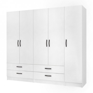 Ricardo Megapap five doors melamine wardrobe in white color 200x51,8x181cm.