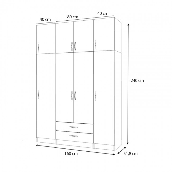 Ντουλάπα ρούχων Ricardo Megapap τετράφυλλη με πατάρι και συρτάρια χρώμα ανθρακί 160x51,8x240εκ. Ντουλάπα ρούχων Ricardo Megapap τετράφυλλη με πατάρι και συρτάρια χρώμα ανθρακί 160x51,8x240εκ.