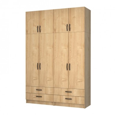 Ricardo Megapap four doors melamine wardrobe with cabinet in oak color 160x51,8x240cm.