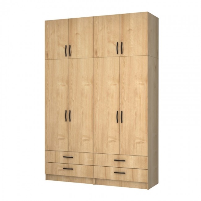 Ντουλάπα ρούχων Ricardo Megapap τετράφυλλη με πατάρι και συρτάρια χρώμα φυσικό οξιάς 160x51,8x240εκ. Ντουλάπα ρούχων Ricardo Megapap τετράφυλλη με πατάρι και συρτάρια χρώμα φυσικό οξιάς 160x51,8x240εκ.