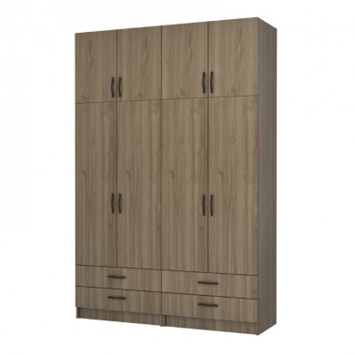 Ricardo Megapap four doors melamine wardrobe with cabinet in walnut color 160x51,8x240cm.