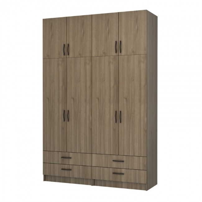 Ντουλάπα ρούχων Ricardo Megapap τετράφυλλη με πατάρι και συρτάρια χρώμα καρυδί 160x51,8x240εκ. Ντουλάπα ρούχων Ricardo Megapap τετράφυλλη με πατάρι και συρτάρια χρώμα καρυδί 160x51,8x240εκ.