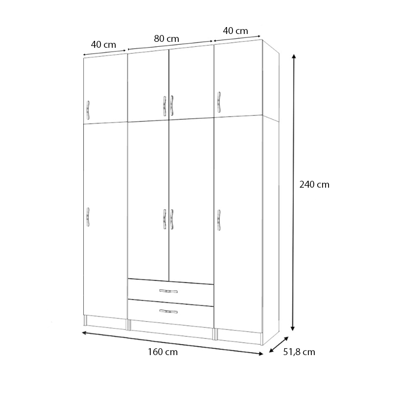 Ricardo Megapap four doors melamine wardrobe with cabinet in walnut color 160x51,8x240cm.