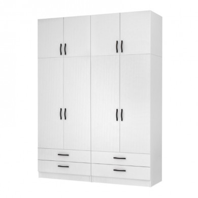 Ricardo Megapap four doors melamine wardrobe with cabinet in white color 160x51,8x240cm.