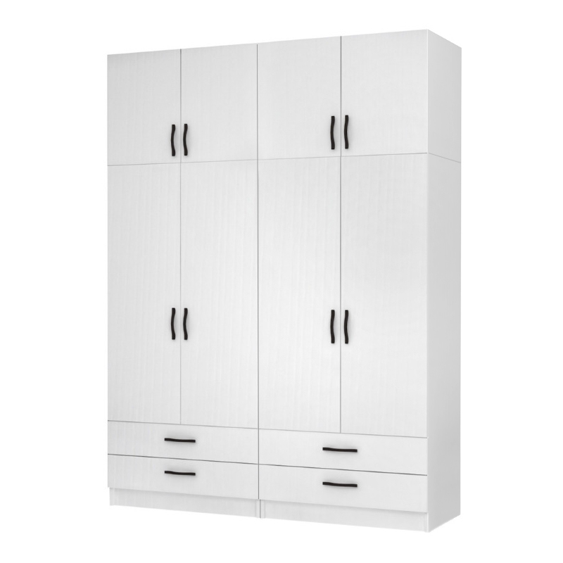 Ricardo Megapap four doors melamine wardrobe with cabinet in white color 160x51,8x240cm.