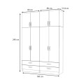 Ricardo Megapap four doors melamine wardrobe with cabinet in white color 160x51,8x240cm.