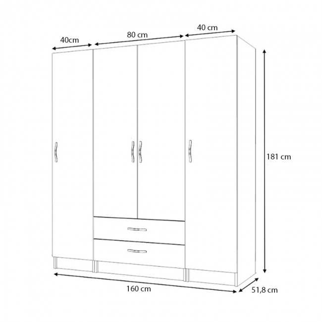 Ντουλάπα ρούχων Ricardo Megapap τετράφυλλη με συρτάρια χρώμα φυσικό οξιάς 160x51,8x181εκ. Ντουλάπα ρούχων Ricardo Megapap τετράφυλλη με συρτάρια χρώμα φυσικό οξιάς 160x51,8x181εκ.