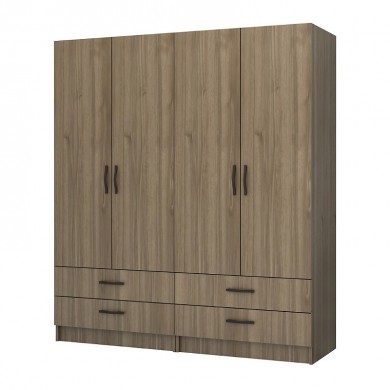 Ricardo Megapap four doors melamine wardrobe in walnut color 160x51,8x181cm.