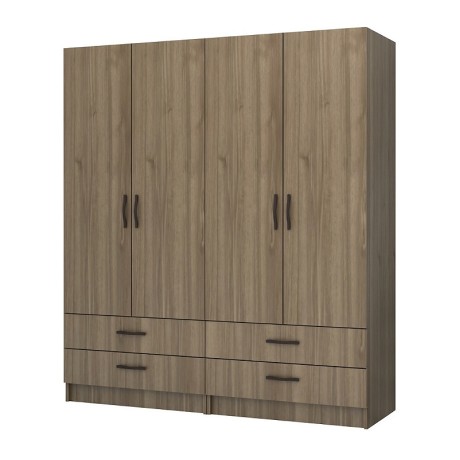 Ricardo Megapap four doors melamine wardrobe in walnut color 160x51,8x181cm.