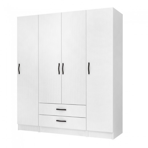 Ντουλάπα ρούχων Ricardo Megapap τετράφυλλη με συρτάρια χρώμα λευκό 160x51,8x181εκ.