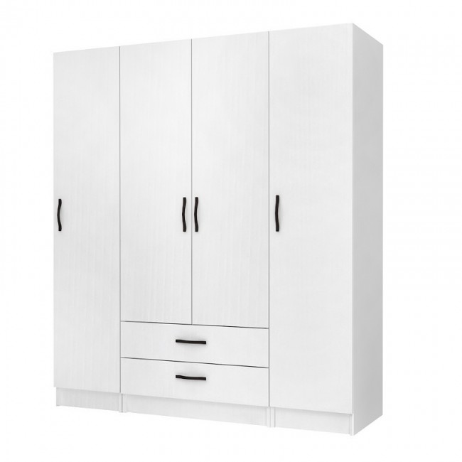 Ντουλάπα ρούχων Ricardo Megapap τετράφυλλη με συρτάρια χρώμα λευκό 160x51,8x181εκ.