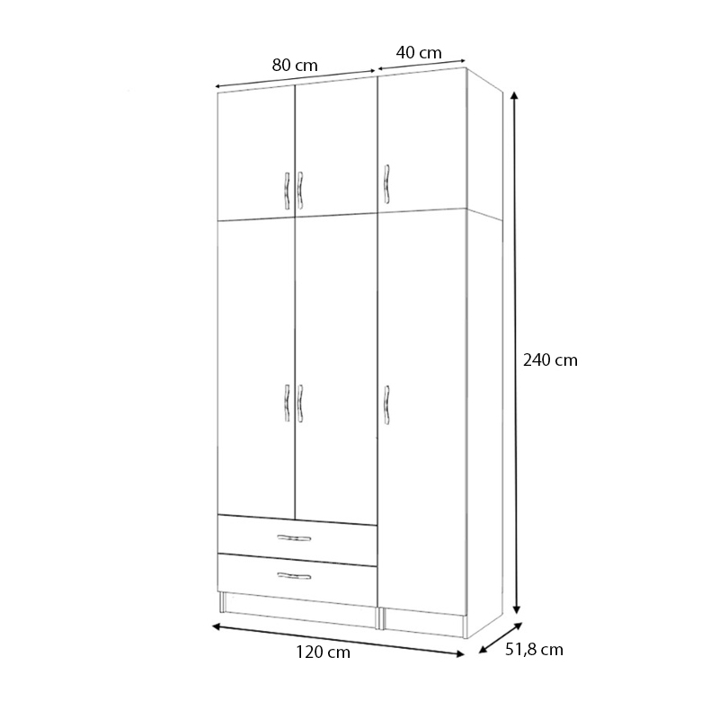 Ricardo Megapap three doors melamine wardrobe with cabinet in walnut color 120x51,8x240cm.