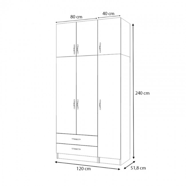 Ντουλάπα ρούχων Ricardo Megapap τρίφυλλη με πατάρι και συρτάρια χρώμα λευκό 120x51,8x240εκ. Ντουλάπα ρούχων Ricardo Megapap τρίφυλλη με πατάρι και συρτάρια χρώμα λευκό 120x51,8x240εκ.