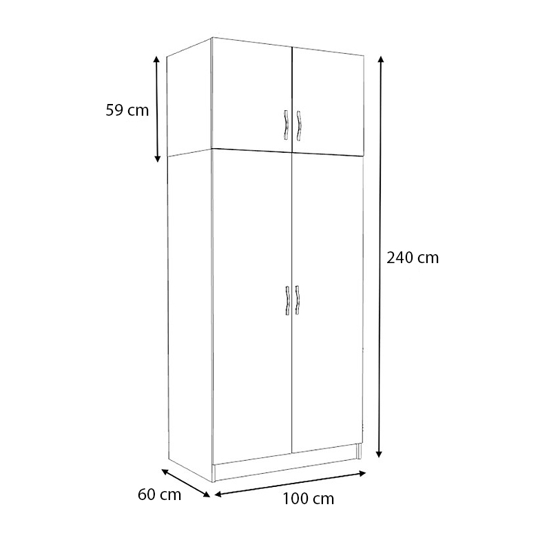 Victoria Megapap  two doors melamine wardrobe with cabinet in white color 100x60x240cm.