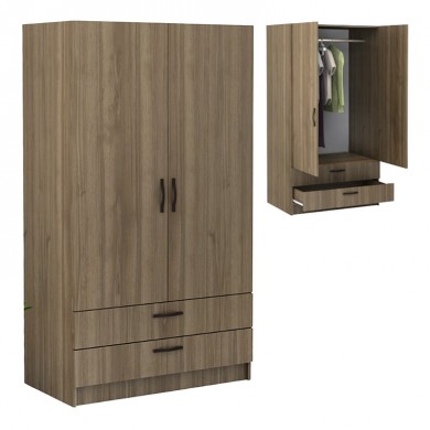 Victoria Megapap two doors melamine wardrobe with drawers  in walnut color 100x60x181cm.