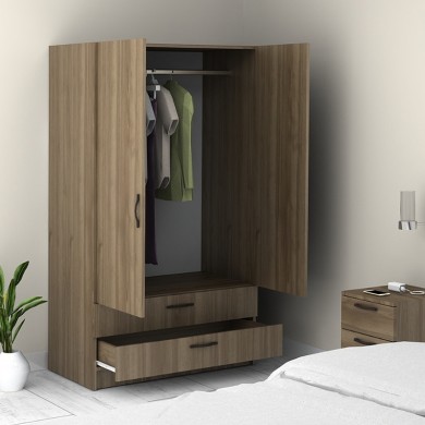Victoria Megapap two doors melamine wardrobe with drawers  in walnut color 100x60x181cm.