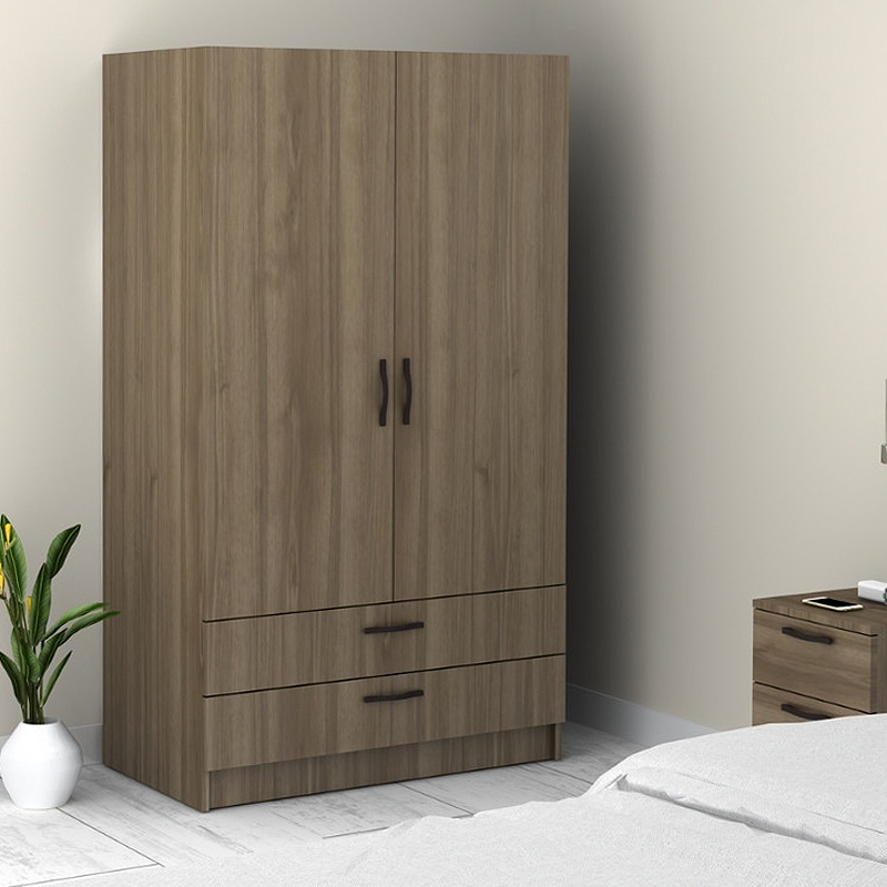 Victoria Megapap two doors melamine wardrobe with drawers  in walnut color 100x60x181cm.