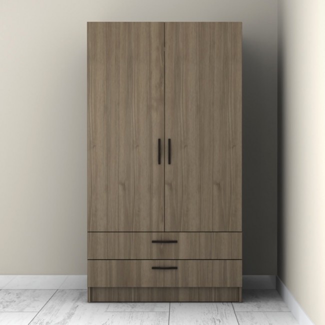 Ντουλάπα ρούχων Victoria Megapap δίφυλλη με συρτάρια χρώμα καρυδί 100x60x181εκ.