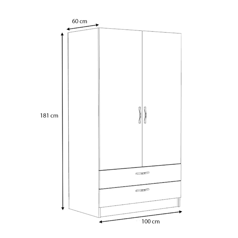 Victoria Megapap two doors melamine wardrobe with drawers  in walnut color 100x60x181cm.