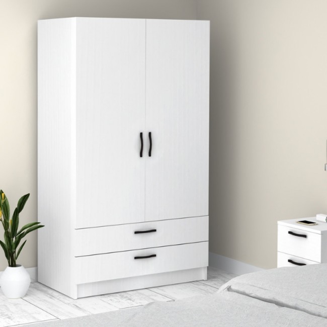 Ντουλάπα ρούχων Victoria Megapap δίφυλλη με συρτάρια χρώμα λευκό 100x60x181εκ.