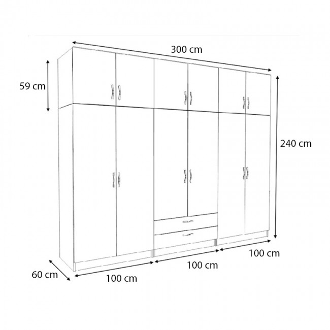 Ντουλάπα ρούχων Victoria Megapap εξάφυλλη με πατάρι και συρτάρια χρώμα φυσικό οξιάς 300x60x240εκ. Ντουλάπα ρούχων Victoria Megapap εξάφυλλη με πατάρι και συρτάρια χρώμα φυσικό οξιάς 300x60x240εκ.