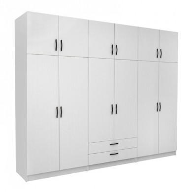 Victoria Megapap six doors melamine wardrobe with cabinet in white color 300x60x240cm.