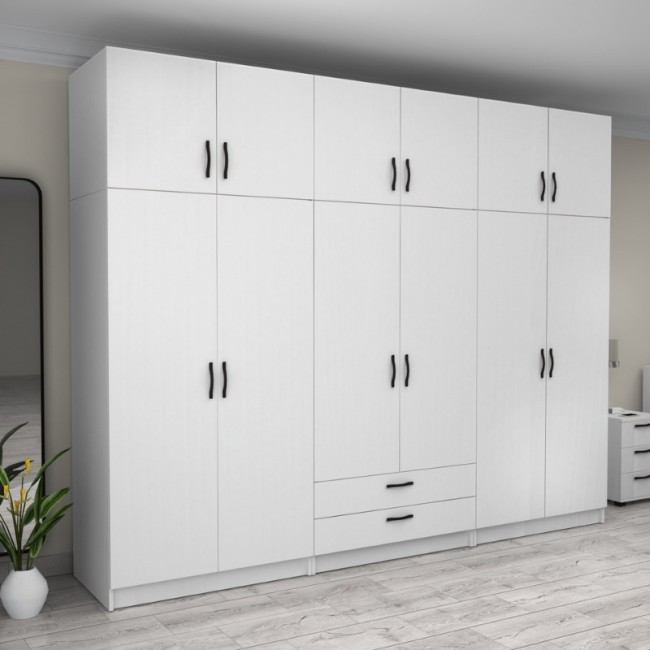 Ντουλάπα ρούχων Victoria Megapap εξάφυλλη με πατάρι και συρτάρια χρώμα λευκό 300x60x240εκ. Ντουλάπα ρούχων Victoria Megapap εξάφυλλη με πατάρι και συρτάρια χρώμα λευκό 300x60x240εκ.