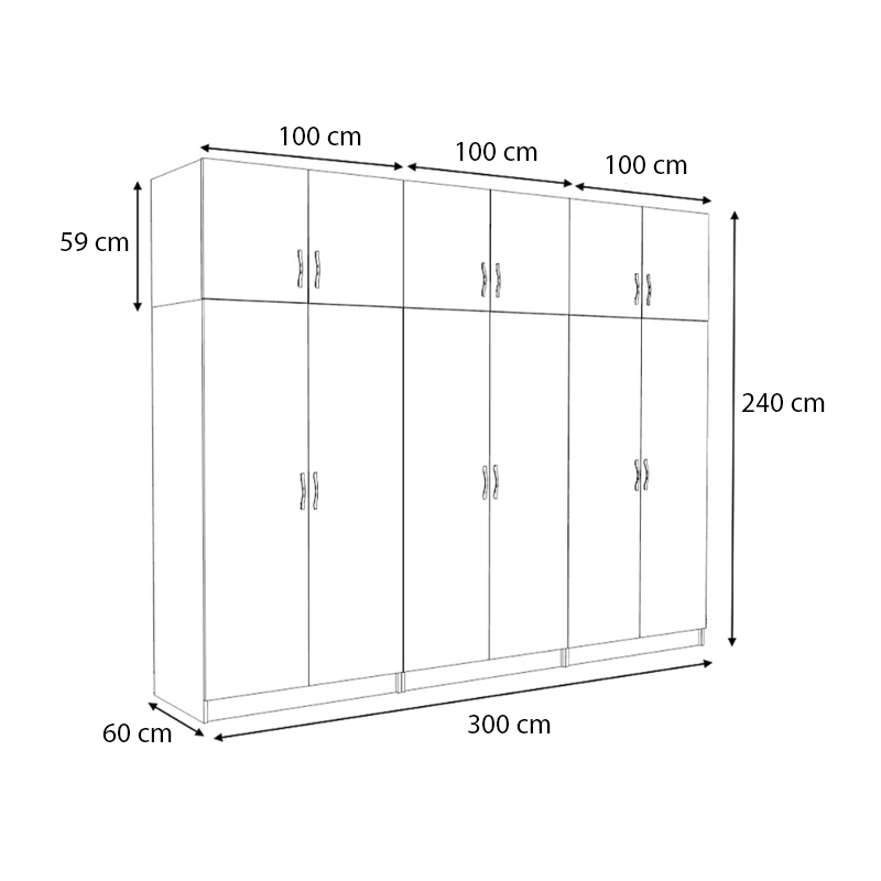 Victoria Megapap six doors melamine wardrobe with cabinet in walnut color 300x60x240cm.
