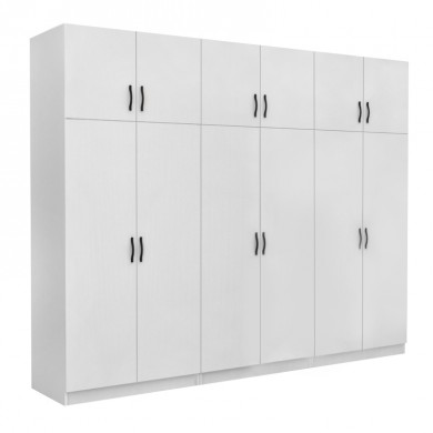Victoria Megapap six doors melamine wardrobe with cabinet in white color 300x60x240cm.