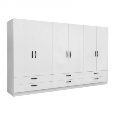 Victoria Megapap six doors melamine wardrobe in white color 300x60x181cm.