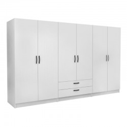 Ντουλάπα ρούχων Victoria Megapap εξάφυλλη με συρτάρια χρώμα λευκό 300x60x181εκ. Ντουλάπα ρούχων Victoria Megapap εξάφυλλη με συρτάρια χρώμα λευκό 300x60x181εκ.