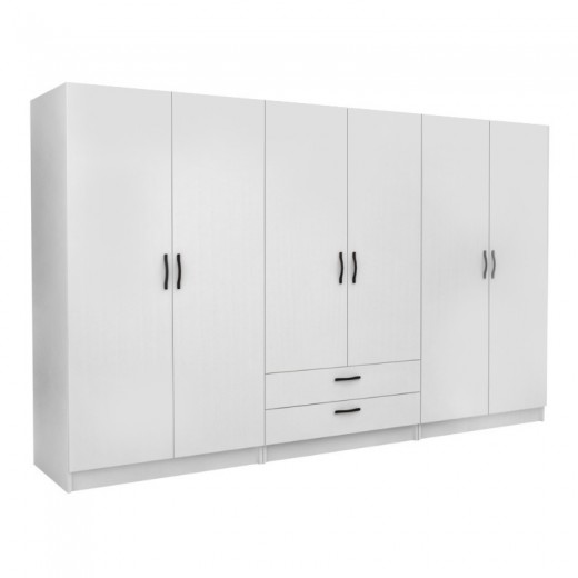 Ντουλάπα ρούχων Victoria Megapap εξάφυλλη με συρτάρια χρώμα λευκό 300x60x181εκ. Ντουλάπα ρούχων Victoria Megapap εξάφυλλη με συρτάρια χρώμα λευκό 300x60x181εκ.