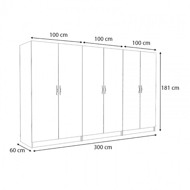 Ντουλάπα ρούχων Victoria Megapap εξάφυλλη χρώμα φυσικό οξιάς 300x60x181εκ. Ντουλάπα ρούχων Victoria Megapap εξάφυλλη χρώμα φυσικό οξιάς 300x60x181εκ.