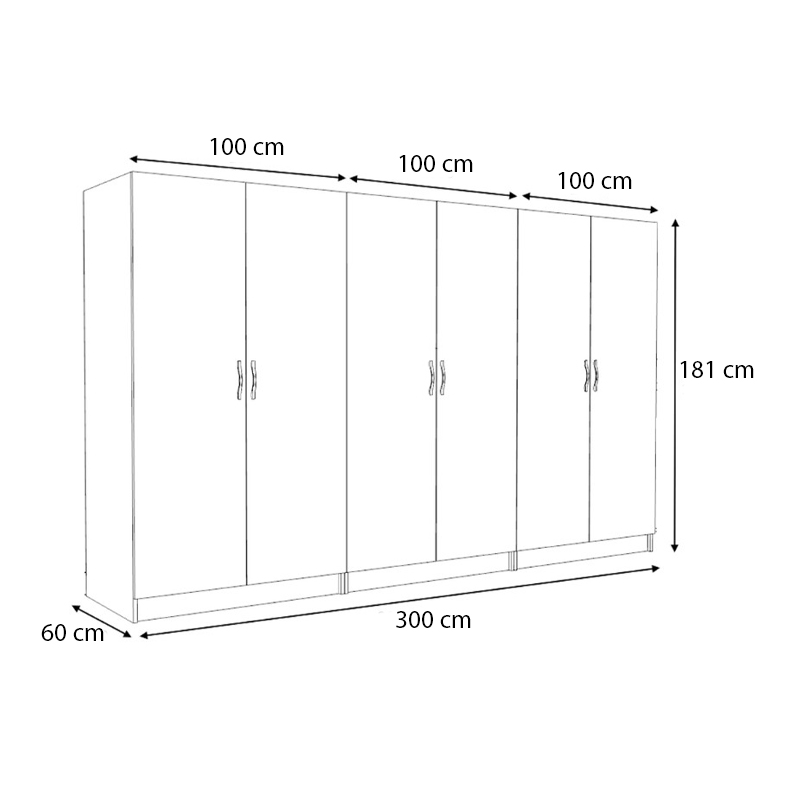Victoria Megapap six doors melamine wardrobe in oak color 300x60x181cm.