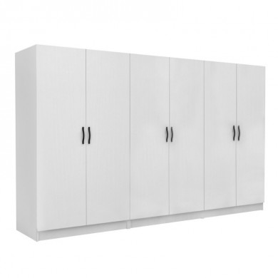 Victoria Megapap six doors melamine wardrobe in white color 300x60x181cm.