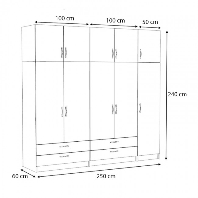 Ντουλάπα ρούχων Victoria Megapap πεντάφυλλη με πατάρι και συρτάρια χρώμα φυσικό οξιάς 250x60x240εκ. Ντουλάπα ρούχων Victoria Megapap πεντάφυλλη με πατάρι και συρτάρια χρώμα φυσικό οξιάς 250x60x240εκ.